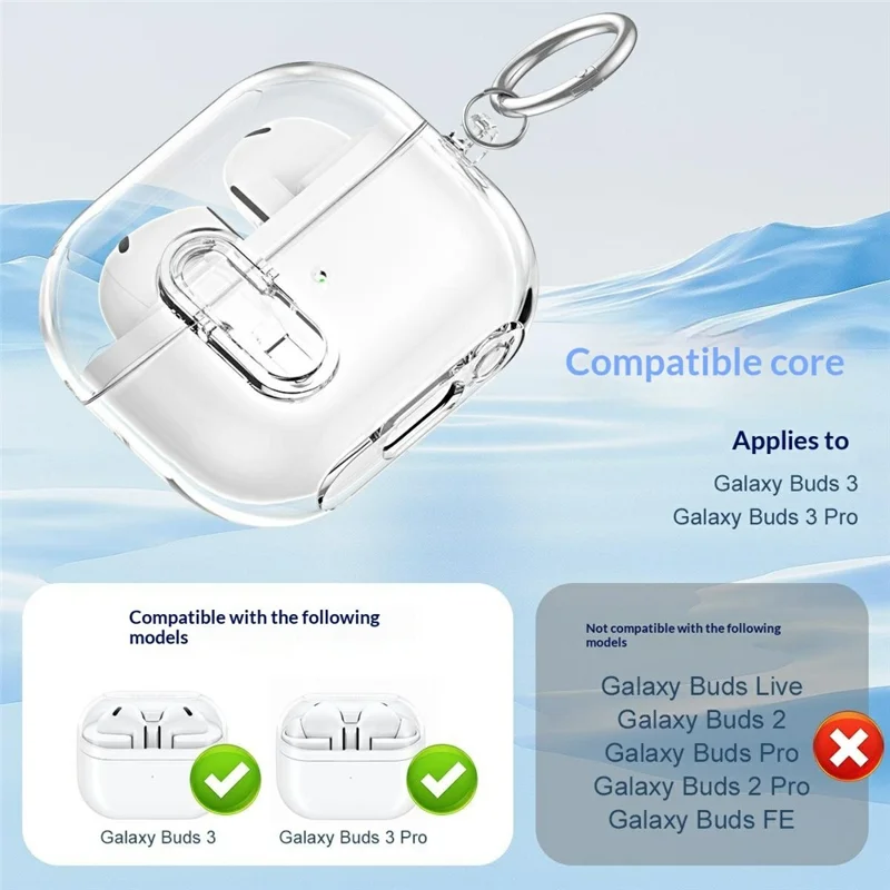 For Samsung Galaxy Buds3 / Buds3 Pro TPU Case Locking Button Clear Earphone Cover with Metal Buckle - Transparent