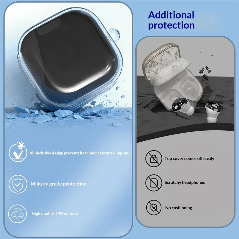 For Samsung Galaxy Buds4 / Buds4 Pro Case Earphone TPU Cover with Metal Hook / Cleaning Pen - Transparent