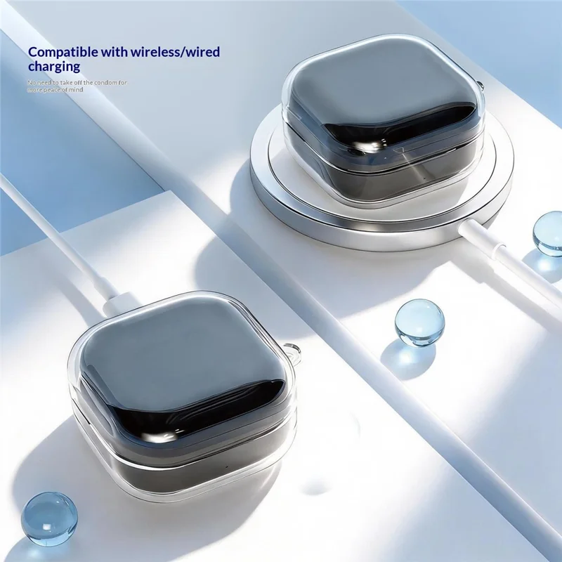 For Samsung Galaxy Buds4 / Buds4 Pro Case Earphone TPU Cover with Metal Hook - Transparent