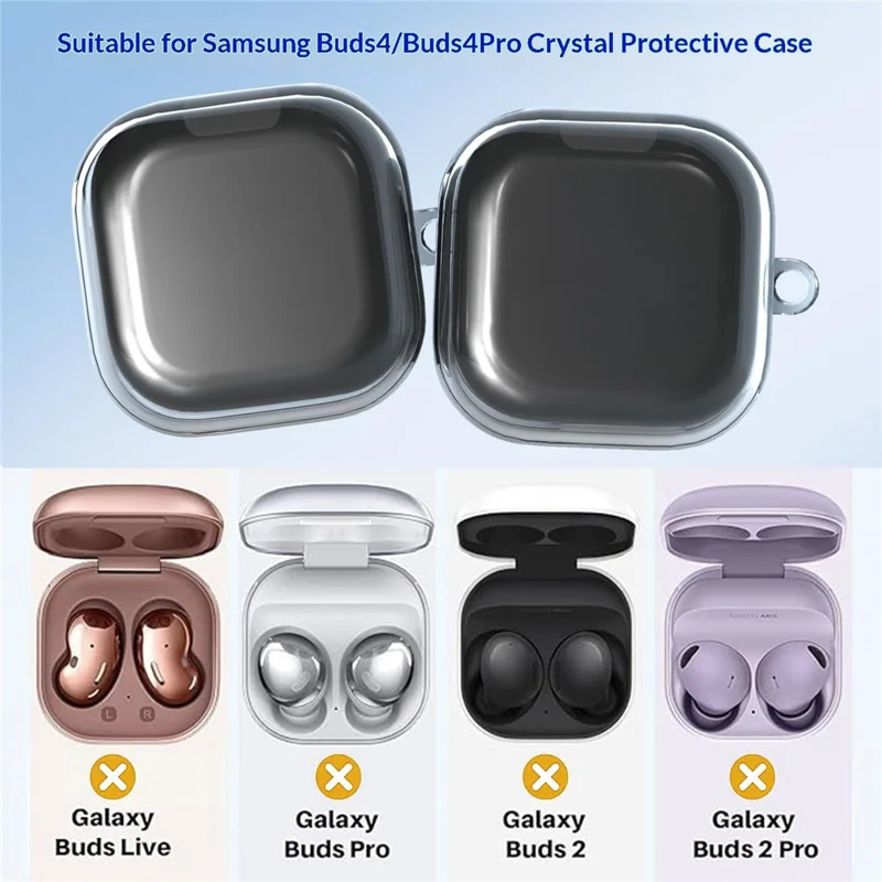 For Samsung Galaxy Buds4 / Buds4 Pro Case Earphone TPU Cover with Metal Hook - Transparent