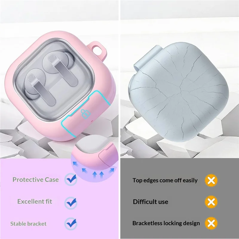 For Samsung Galaxy Buds4 / Buds4 Pro Case Phone Stand Clear PC Earphone Cover with Hanging Buckle - Black