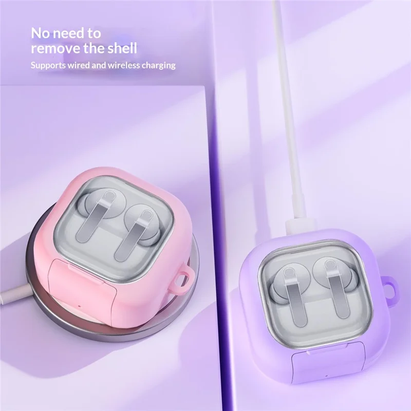 For Samsung Galaxy Buds4 / Buds4 Pro Case Phone Stand Clear PC Earphone Cover with Hanging Buckle - Black