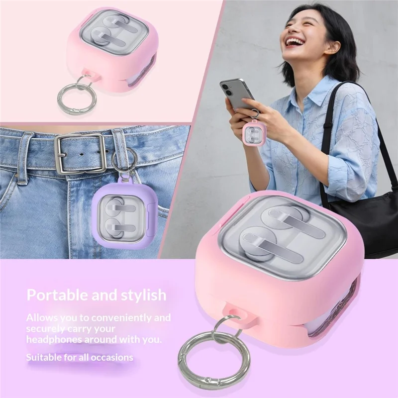 For Samsung Galaxy Buds4 / Buds4 Pro Case Phone Stand Clear PC Earphone Cover with Hanging Buckle / Cleaning Pen - Black