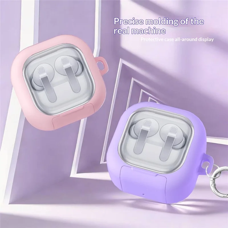 For Samsung Galaxy Buds4 / Buds4 Pro Case Phone Stand Clear PC Earphone Cover with Hanging Buckle / Cleaning Pen - Black