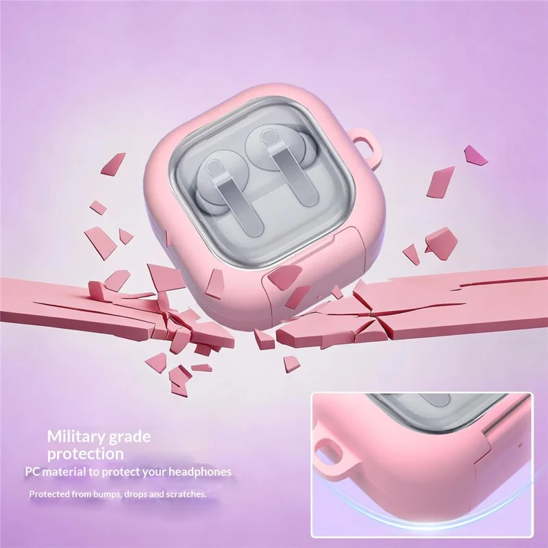 For Samsung Galaxy Buds4 / Buds4 Pro Case Phone Stand Clear PC Earphone Cover with Hanging Buckle / Cleaning Pen - Black