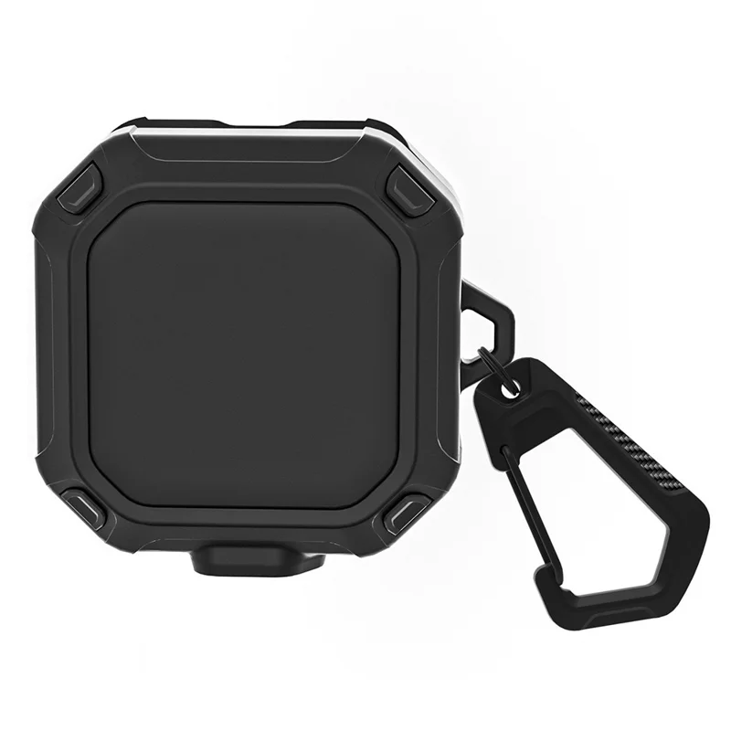 For Samsung Galaxy Buds4 / Buds4 Pro Armor Style Earphone Case with Carabiner TPU PC Rugged Protective Cover - Black