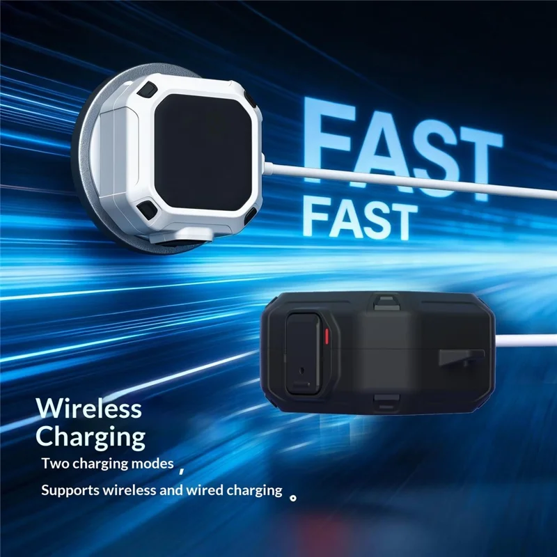 For Samsung Galaxy Buds4 / Buds4 Pro Armor Style Earphone Case with Carabiner TPU PC Rugged Protective Cover - Black