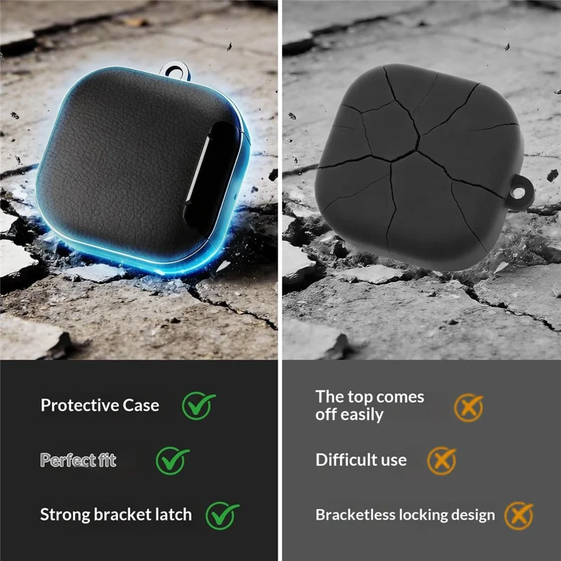 For Samsung Galaxy Buds4 / Buds4 Pro Case Phone Stand PU Leather PC TPU Earphone Cover with Hanging Hook - Black