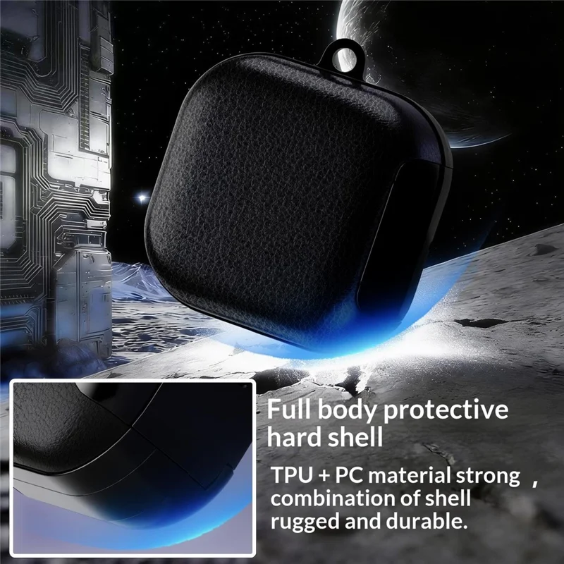 For Samsung Galaxy Buds4 / Buds4 Pro Case Phone Stand PU Leather PC TPU Earphone Cover with Hanging Hook - Black