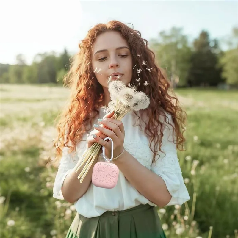 For Samsung Galaxy Buds4 / Buds4 Pro Silicone Case Floral Engraved Earphone Cover with Hanging Hook - Dark Grey