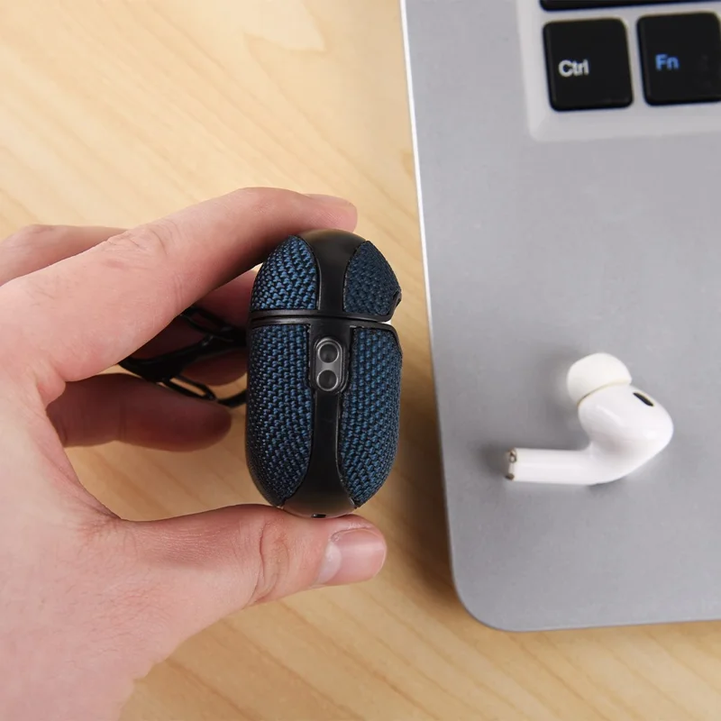 Für Apple AirPods Pro 2 Hülle Wasserdichte Nylon-Ohrhörerabdeckung mit Aufhängeschlaufe - Dunkelblau