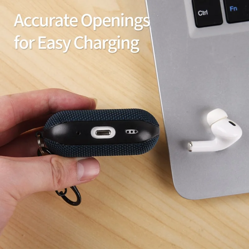 Für Apple AirPods Pro 2 Hülle Wasserdichte Nylon-Ohrhörerabdeckung mit Aufhängeschlaufe - Dunkelblau