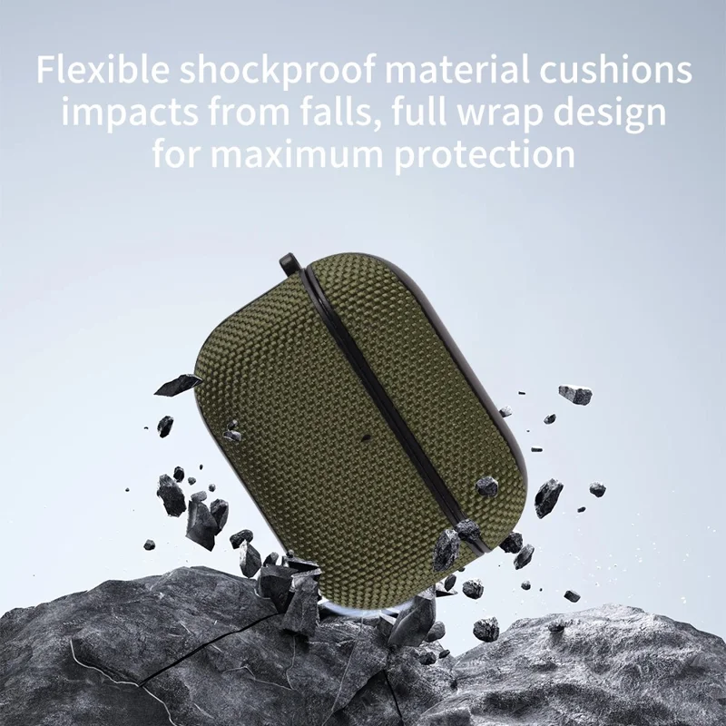 Für Apple AirPods Pro 2 Hülle Wasserdichte Nylon-Ohrhörerabdeckung mit Aufhängeschlaufe - Dunkelblau