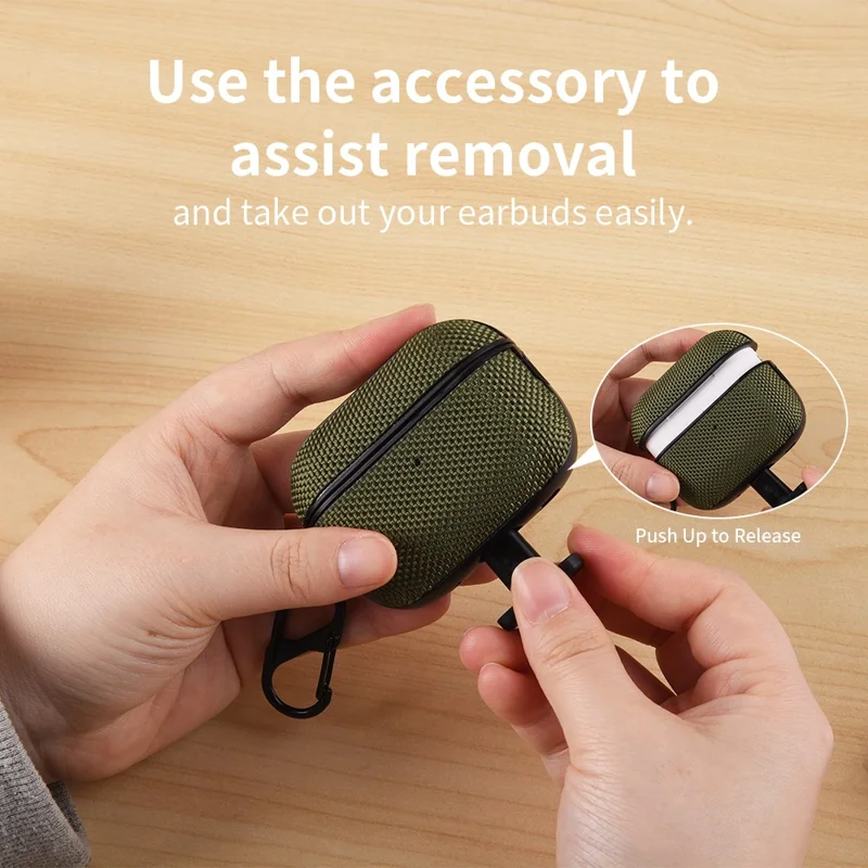 Für Apple AirPods Pro 2 Hülle Wasserdichte Nylon-Ohrhörerabdeckung mit Aufhängeschlaufe - Dunkelblau