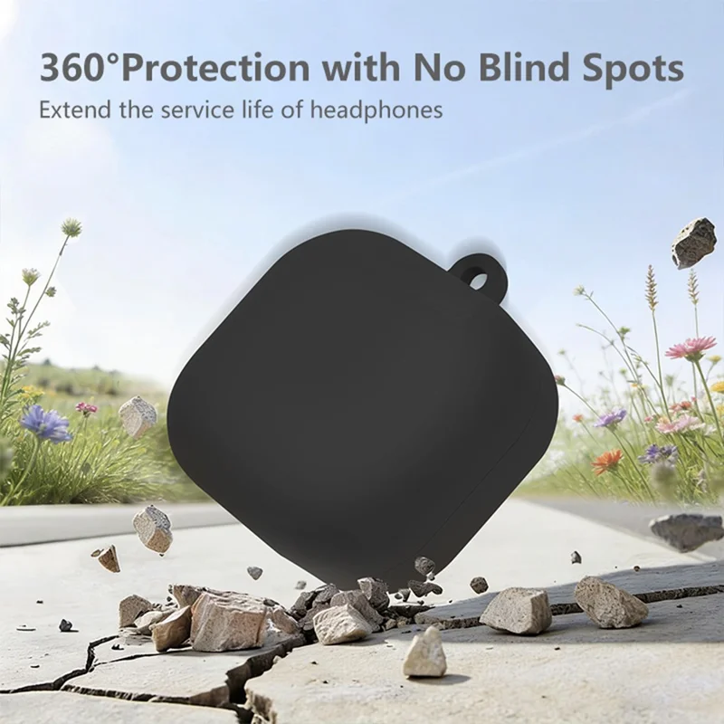 Étui en silicone pour Samsung Galaxy Buds4 / Buds4 Pro, housse de protection antirayures avec mousqueton - Noir