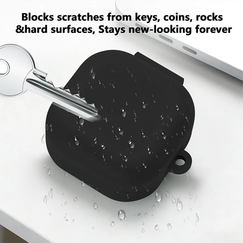 Étui en silicone pour Samsung Galaxy Buds4 / Buds4 Pro, housse de protection antirayures avec mousqueton - Noir