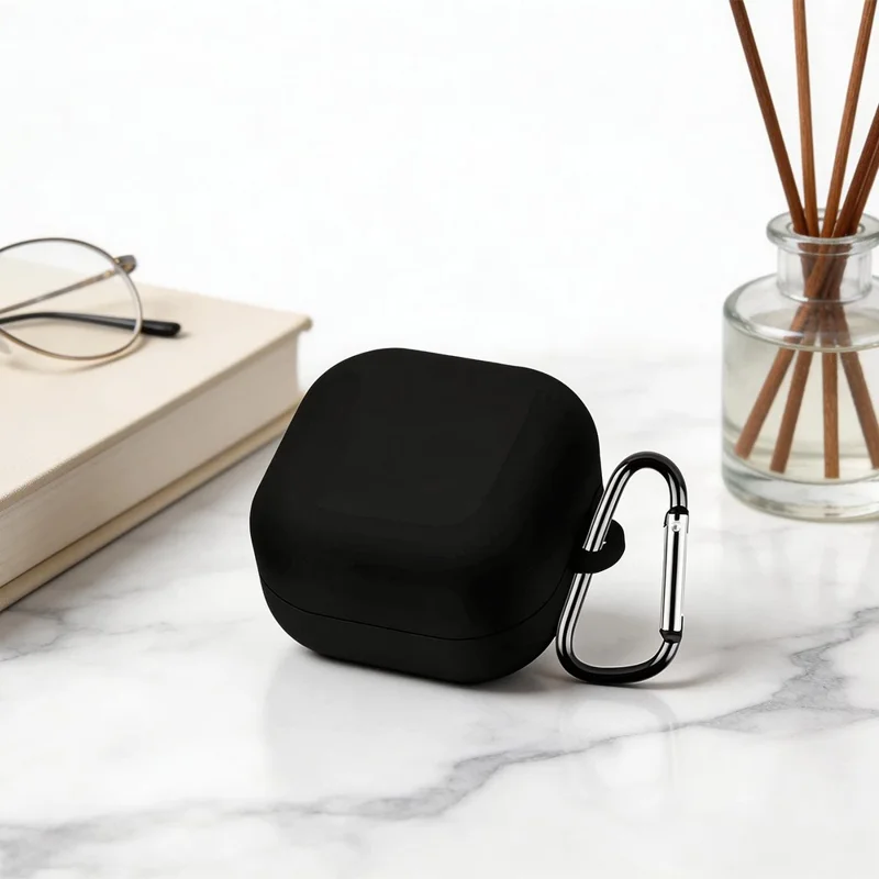 Étui en silicone pour Samsung Galaxy Buds4 / Buds4 Pro, housse de protection antirayures avec mousqueton - Noir