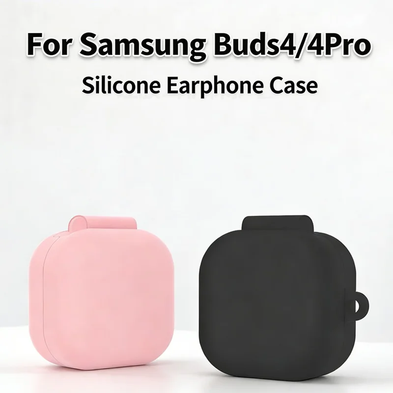 Étui en silicone pour Samsung Galaxy Buds4 / Buds4 Pro, housse de protection antirayures avec mousqueton - Noir