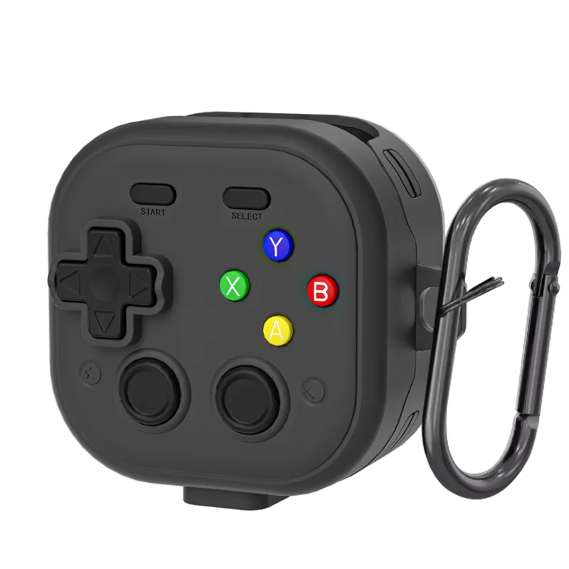 For Samsung Galaxy Buds4  /  Buds4 Pro Case with Hanging Buckle, Gaming Controller Style TPU + PC Earphone Cover - Black