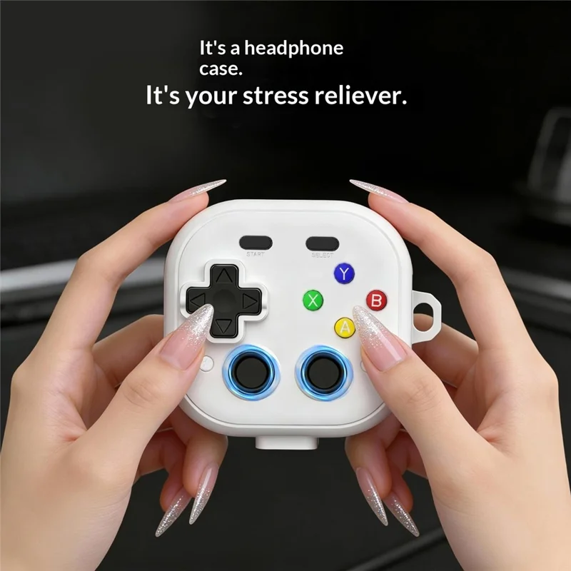 For Samsung Galaxy Buds4  /  Buds4 Pro Case with Hanging Buckle, Gaming Controller Style TPU + PC Earphone Cover - Black
