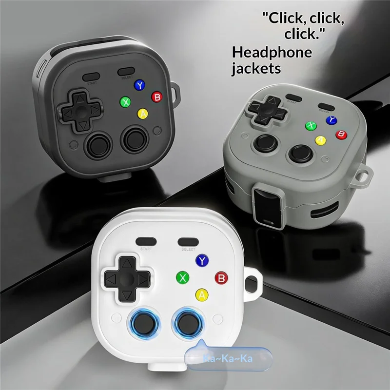 For Samsung Galaxy Buds4  /  Buds4 Pro Case with Hanging Buckle, Gaming Controller Style TPU + PC Earphone Cover - Black