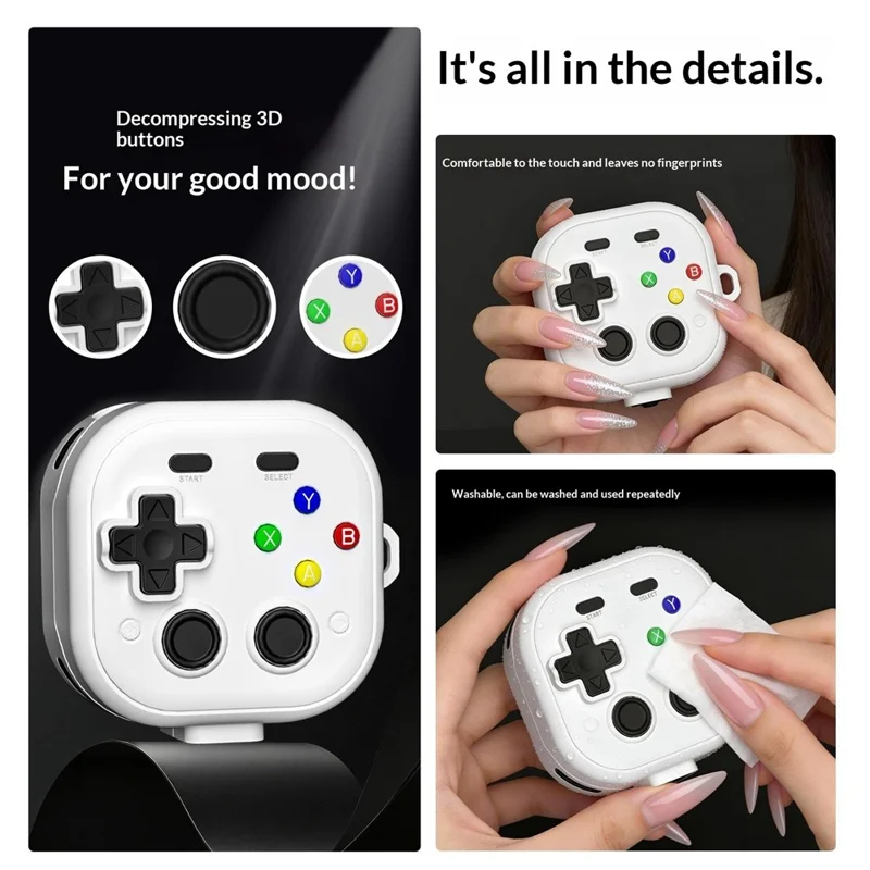 For Samsung Galaxy Buds4  /  Buds4 Pro Case with Hanging Buckle  /  Cleaning Pen, Gaming Controller Style TPU + PC Earphone Cover - Black