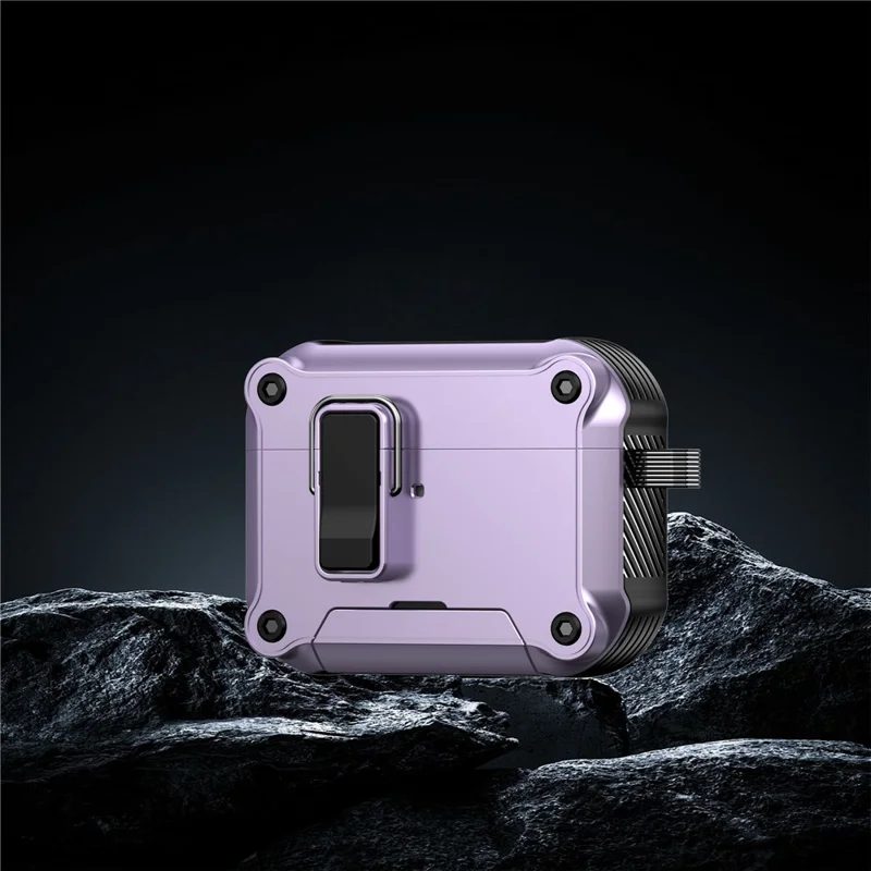 For AirPods Pro 3 Earphone Case with Lock Phone Stand Magnetic Automatic Lock Cover - Purple