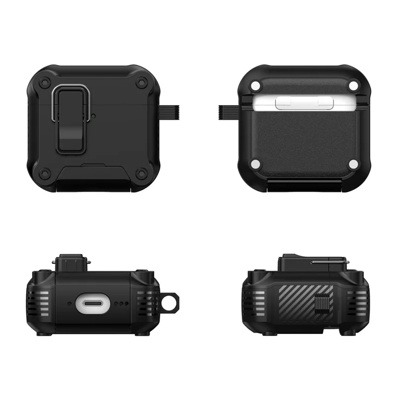 Funda para AirPods 4 con bloqueo, soporte para teléfono, tapa magnética con cierre automático - Negro