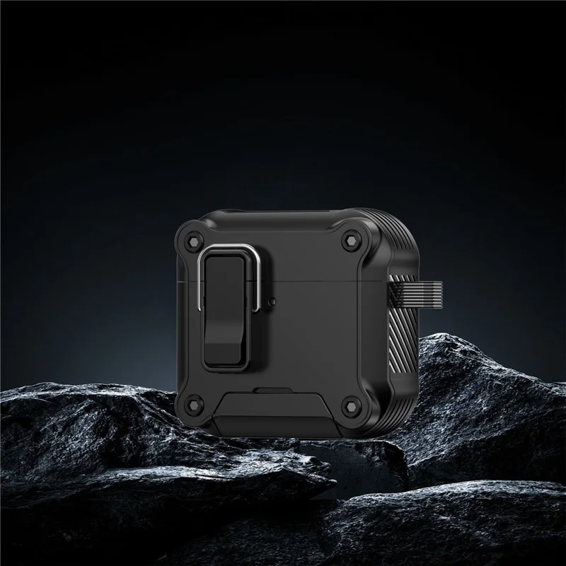 Funda para AirPods 4 con bloqueo, soporte para teléfono, tapa magnética con cierre automático - Negro