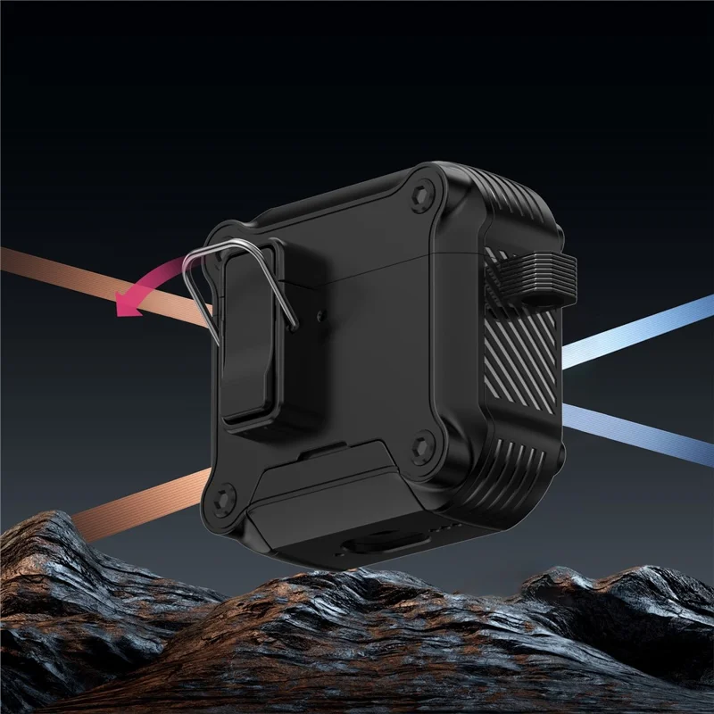 Funda para AirPods 4 con bloqueo, soporte para teléfono, tapa magnética con cierre automático - Negro