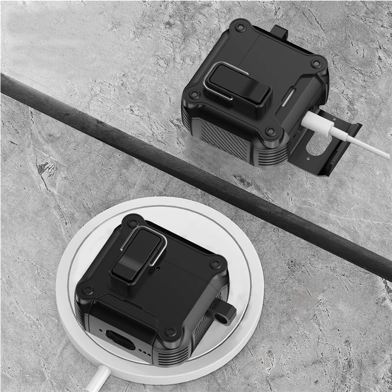 Funda para AirPods 4 con bloqueo, soporte para teléfono, tapa magnética con cierre automático - Negro