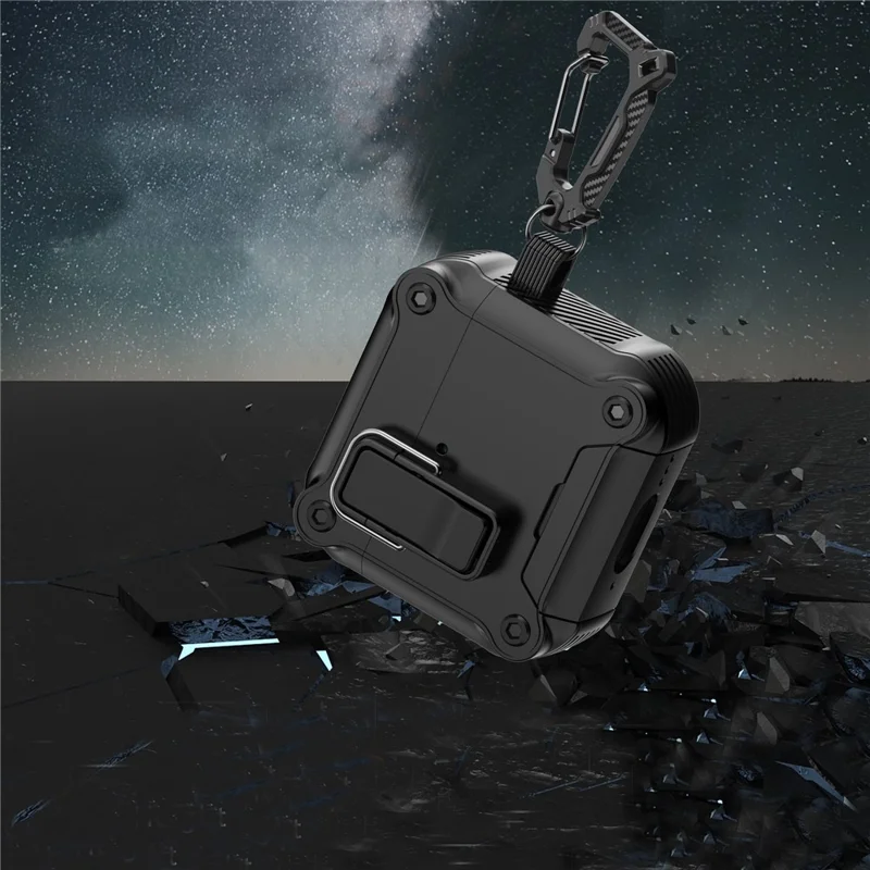 Funda para AirPods 4 con bloqueo, soporte para teléfono, tapa magnética con cierre automático - Negro