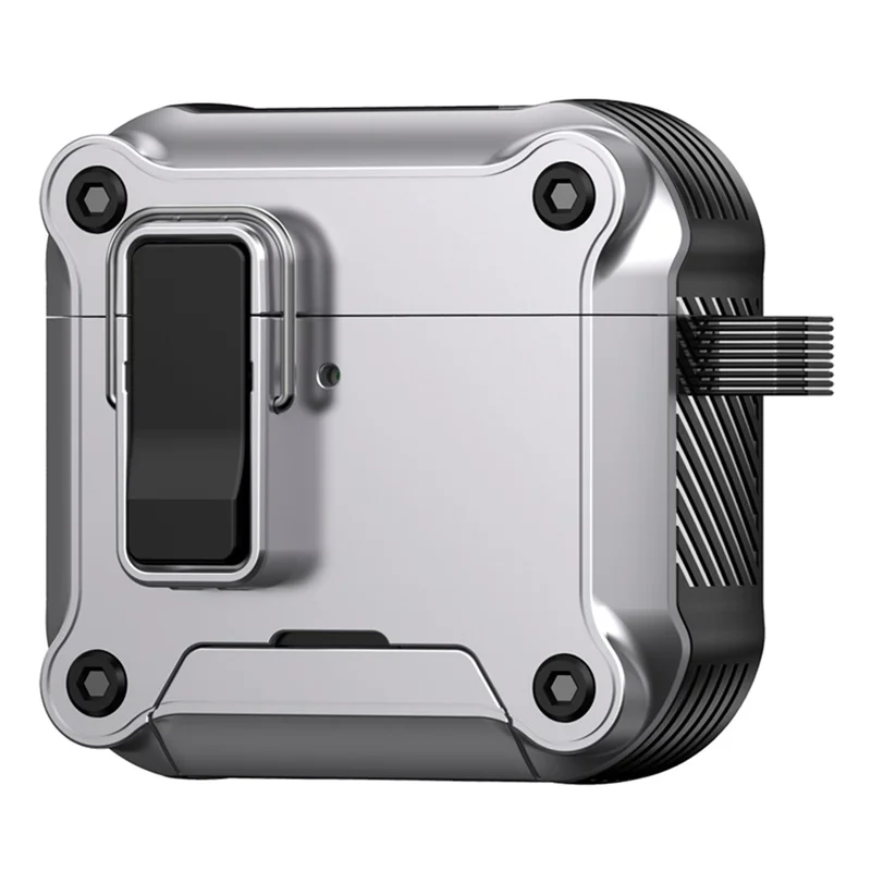 For AirPods 4 Earphone Case with Lock Phone Stand Magnetic Automatic Lock Cover - Silver