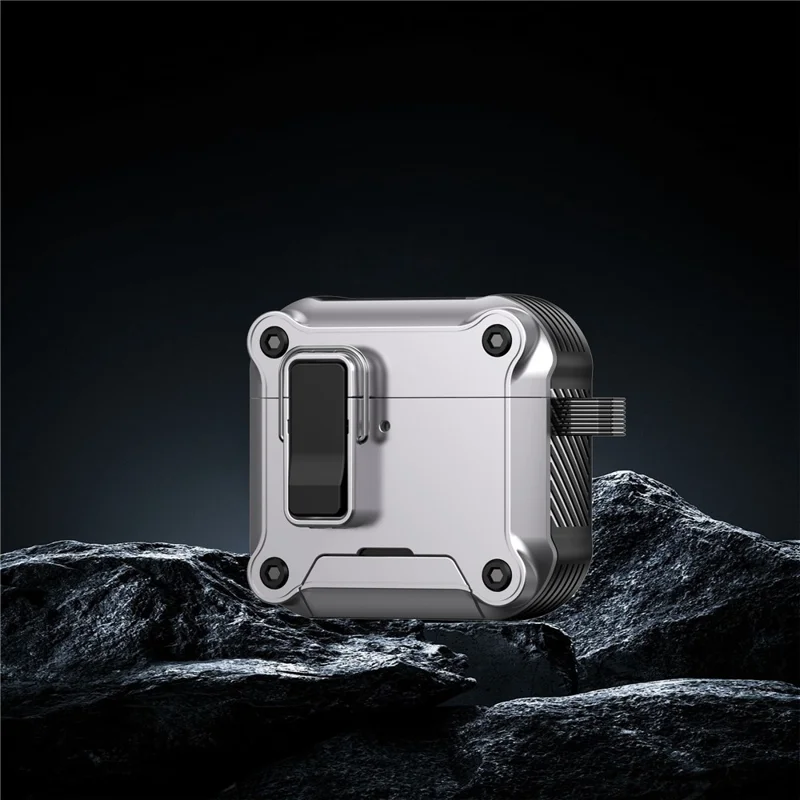 For AirPods 4 Earphone Case with Lock Phone Stand Magnetic Automatic Lock Cover - Silver