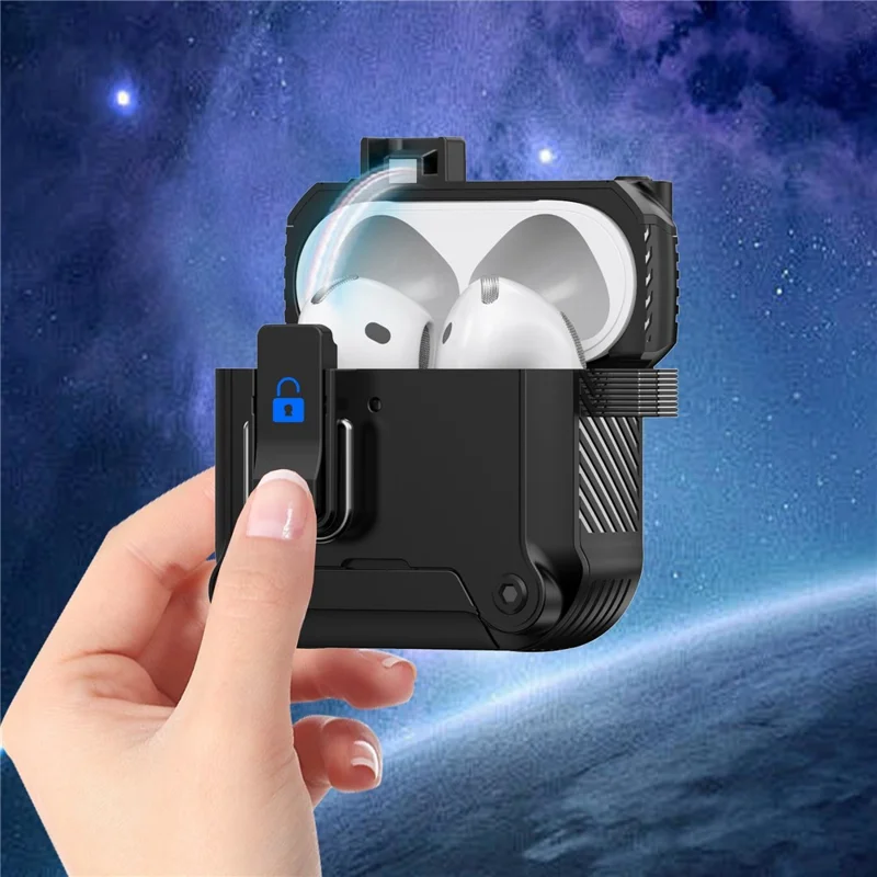 For AirPods 4 Earphone Case with Lock Phone Stand Magnetic Automatic Lock Cover - Silver