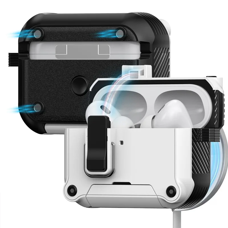 Voor AirPods Pro-oordopjeshoes met vergrendeling, telefoonstandaard, magnetische automatische vergrendelingshoes - Wit