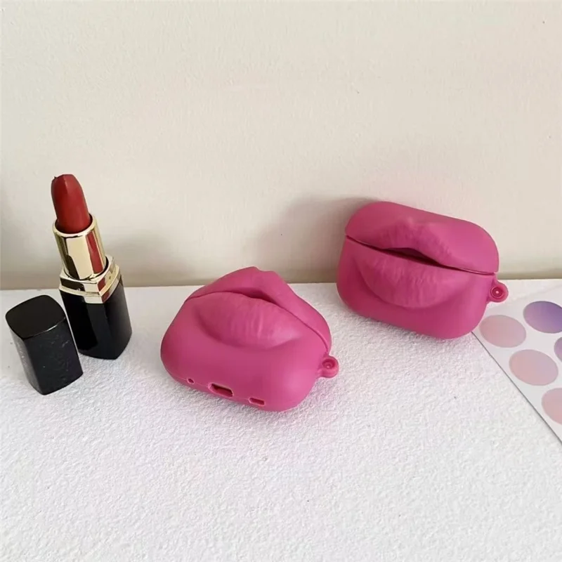 For AirPods 3 Earphone Case Funny Lips Shape PVC Protective Cover Earbuds Case - Rose
