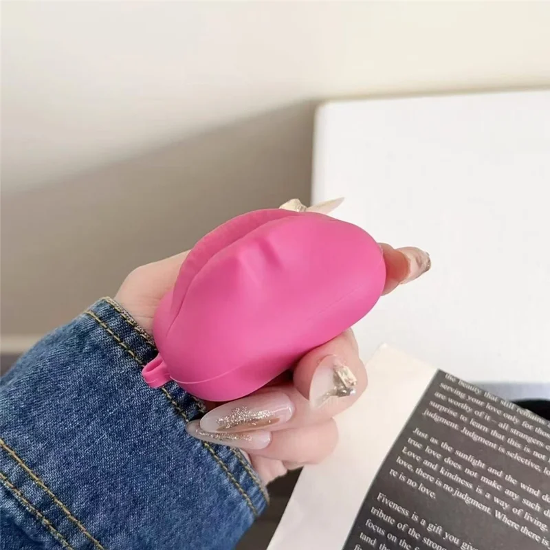 For AirPods Pro 3 Earphone Case Funny Lips Shape PVC Protective Cover Earbuds Case - Rose