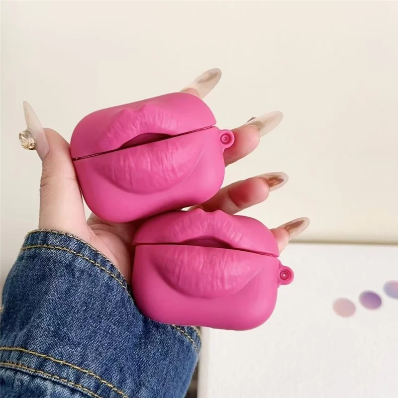 For Samsung Galaxy Buds3  /  Buds3 Pro Earphone Case Funny Lips Shape PVC Protective Cover Earbuds Case - Rose