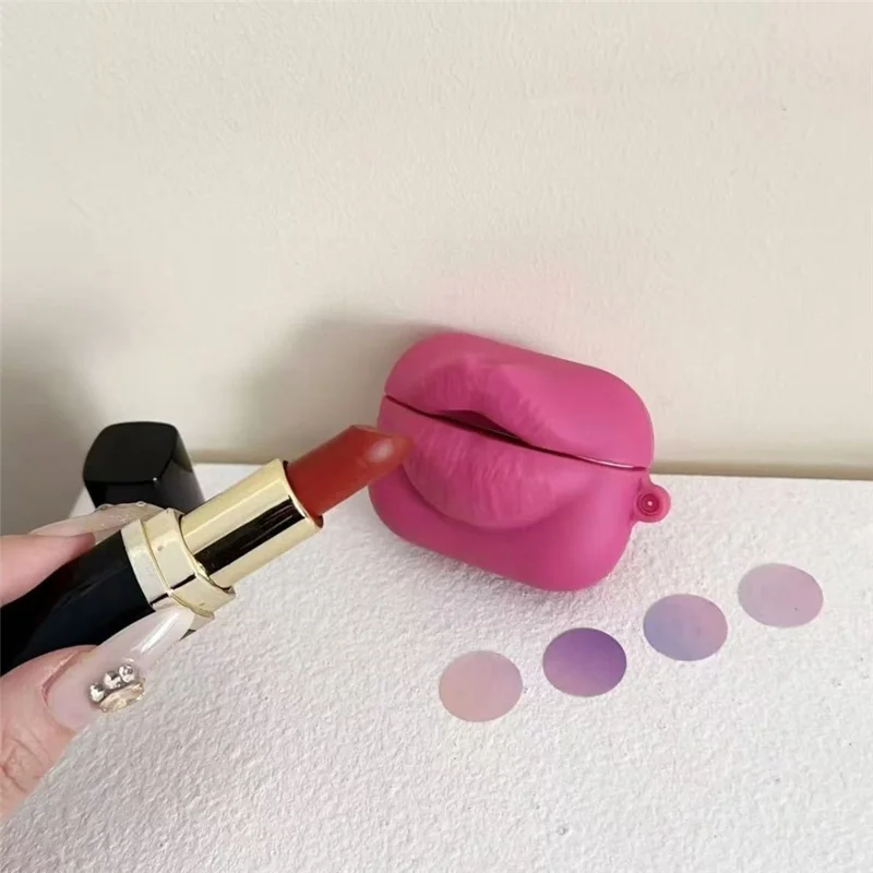 For Samsung Galaxy Buds3  /  Buds3 Pro Earphone Case Funny Lips Shape PVC Protective Cover Earbuds Case - Rose