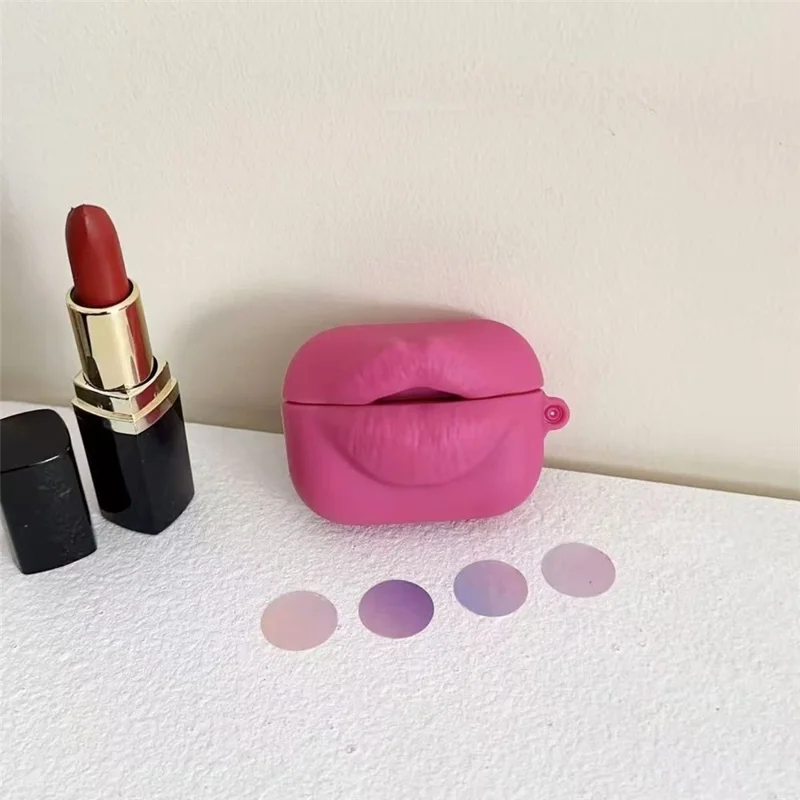 For Samsung Galaxy Buds3  /  Buds3 Pro Earphone Case Funny Lips Shape PVC Protective Cover Earbuds Case - Rose