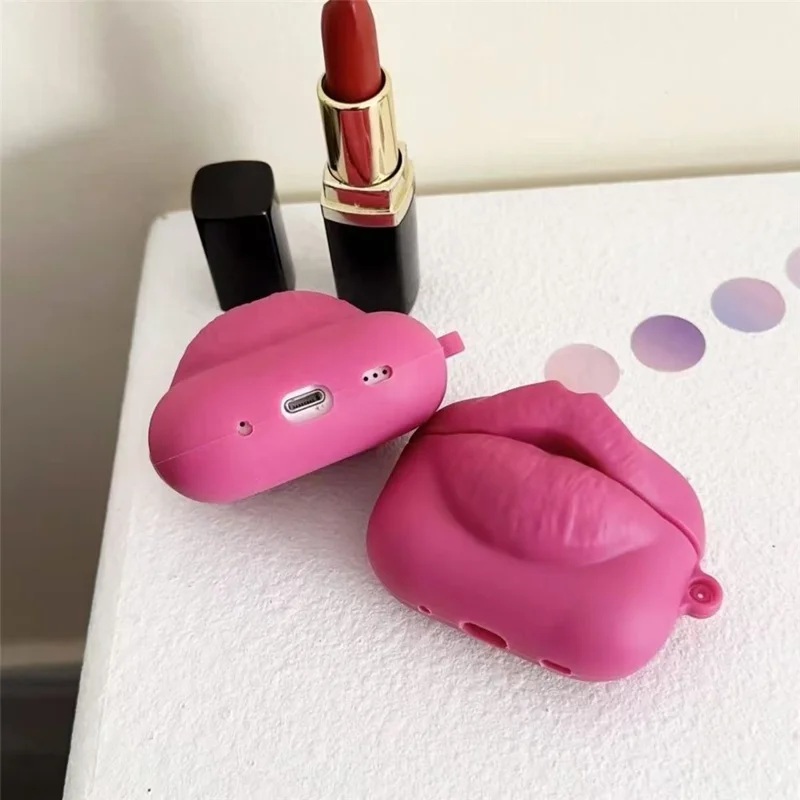 For Samsung Galaxy Buds3  /  Buds3 Pro Earphone Case Funny Lips Shape PVC Protective Cover Earbuds Case - Rose