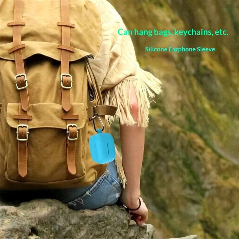 For Samsung Galaxy Buds4 / Buds4 Pro Silicone Case Earphone Protective Cover with Carabiner - Blackish Green