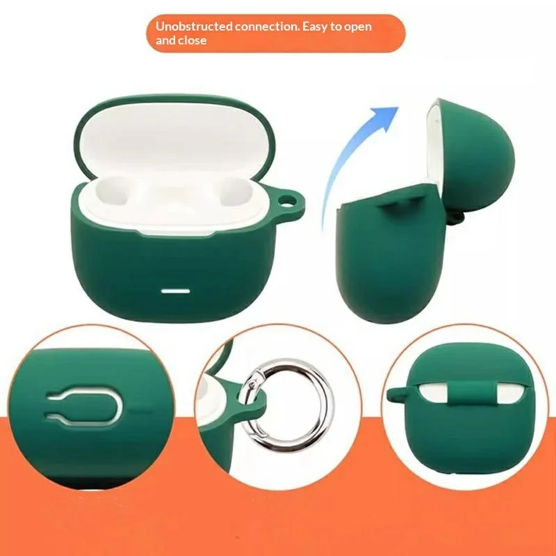 For Xiaomi Redmi Buds 8 Active Silicone Case Wireless Earbuds Protective Cover with Anti-Lost Buckle - Blackish Green