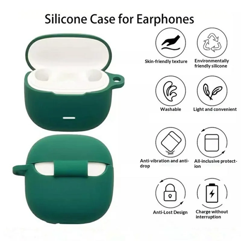 For Xiaomi Redmi Buds 8 Active Silicone Case Wireless Earbuds Protective Cover with Anti-Lost Buckle - Blackish Green