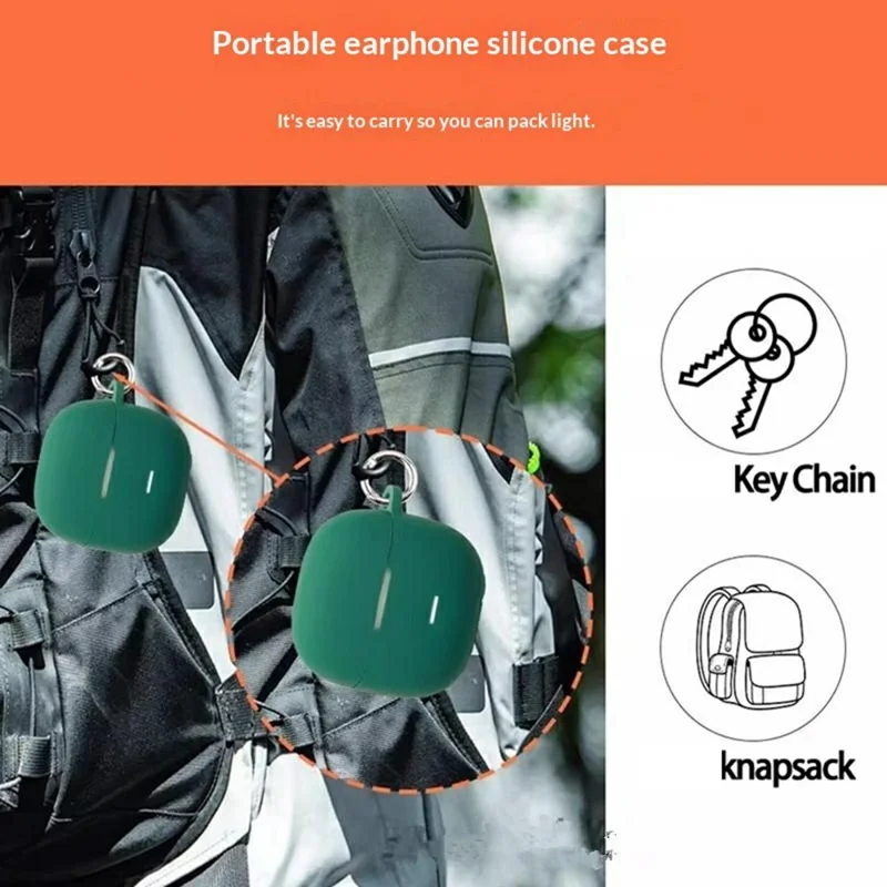 For Xiaomi Redmi Buds 8 Active Silicone Case Wireless Earbuds Protective Cover with Anti-Lost Buckle - Blackish Green