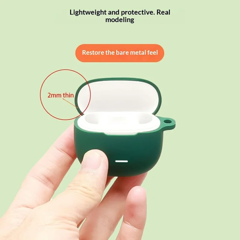 For Xiaomi Redmi Buds 8 Active Silicone Case Wireless Earbuds Protective Cover with Anti-Lost Buckle - Blackish Green