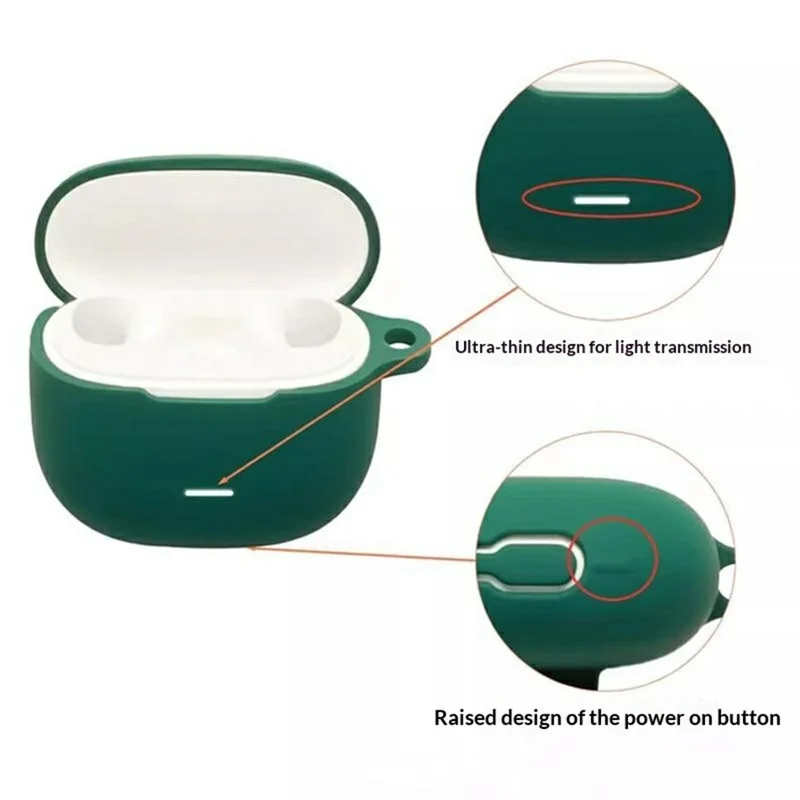 For Xiaomi Redmi Buds 8 Active Silicone Case Wireless Earbuds Protective Cover with Anti-Lost Buckle - Blackish Green