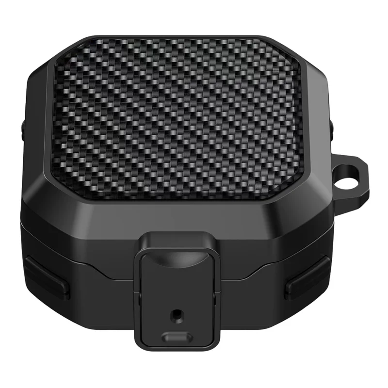 For Samsung Galaxy Buds4 / Buds4 Pro Carbon Fiber Texture Armor Protective Case PC + TPU Shockproof Cover with Carabiner - Black