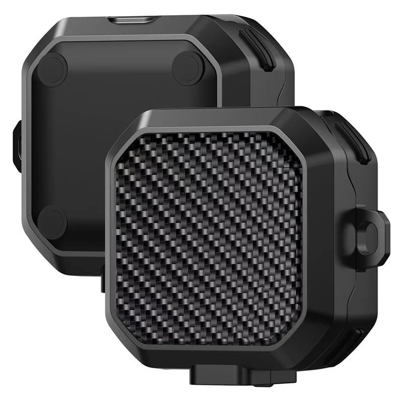 For Samsung Galaxy Buds4 / Buds4 Pro Carbon Fiber Texture Armor Protective Case PC + TPU Shockproof Cover with Carabiner - Black